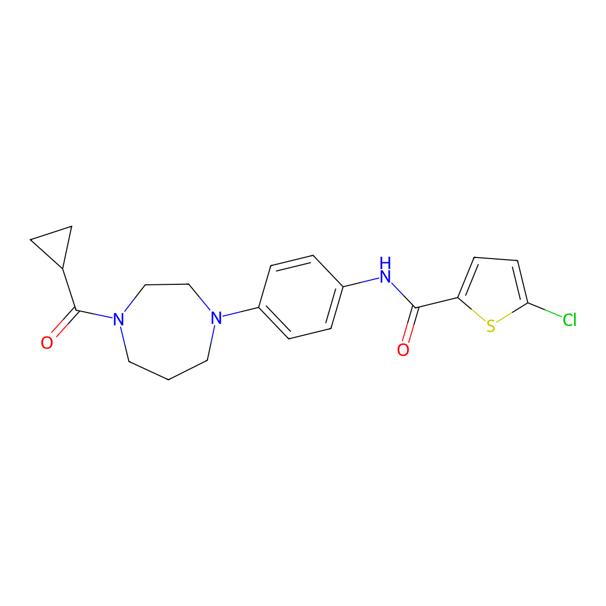 5-chloro-N-(4-(4-(cyclopropanecarbonyl)-1,4-diazepan-1-yl)phenyl)thiophene-2-carboxamide molecular structure, CAS 1207029-45-5