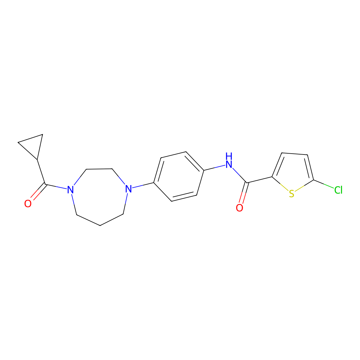 5-chloro-N-(4-(4-(cyclopropanecarbonyl)-1,4-diazepan-1-yl)phenyl)thiophene-2-carboxamide molecular structure, CAS 1207029-45-5