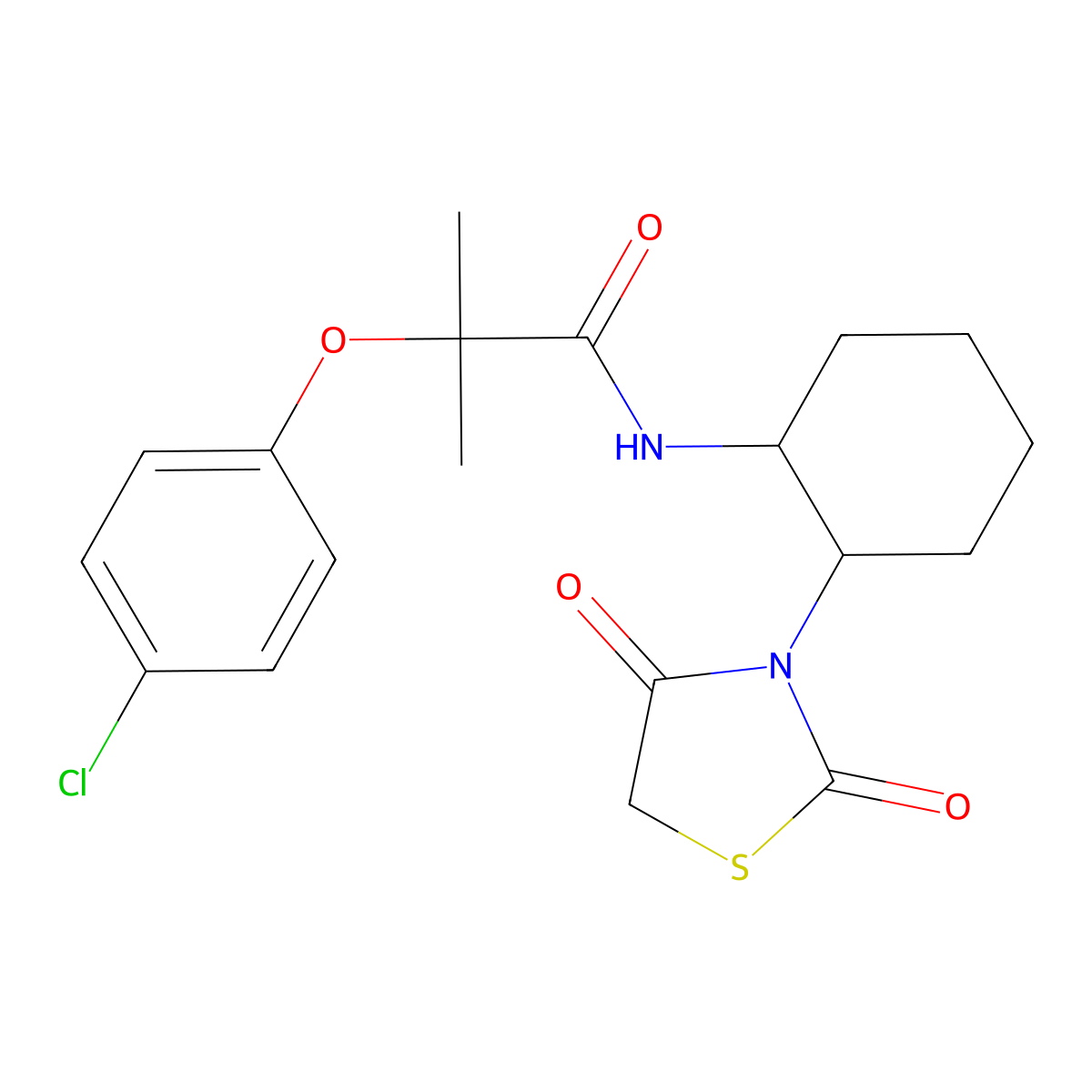 2-(4-chlorophenoxy)-N-(2-(2,4-dioxothiazolidin-3-yl)cyclohexyl)-2-methylpropanamide molecular structure, CAS 1207029-49-9