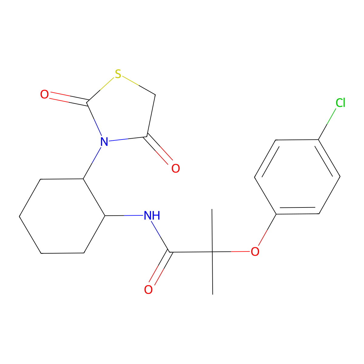 2-(4-chlorophenoxy)-N-(2-(2,4-dioxothiazolidin-3-yl)cyclohexyl)-2-methylpropanamide molecular structure, CAS 1207029-49-9
