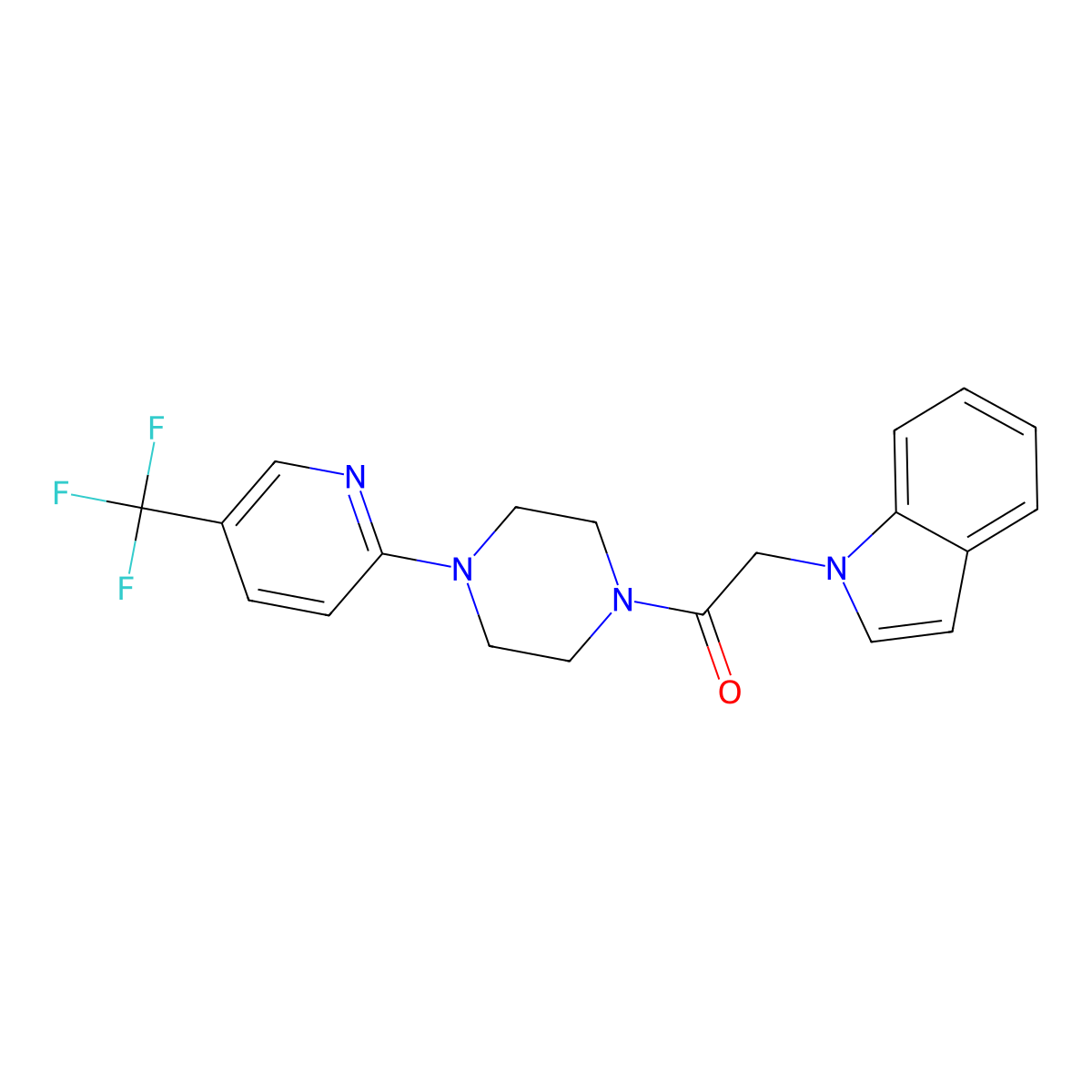 2-(1H-indol-1-yl)-1-{4-[5-(trifluoromethyl)pyridin-2-yl]piperazin-1-yl}ethan-1-one molecular structure, CAS 1207029-53-5