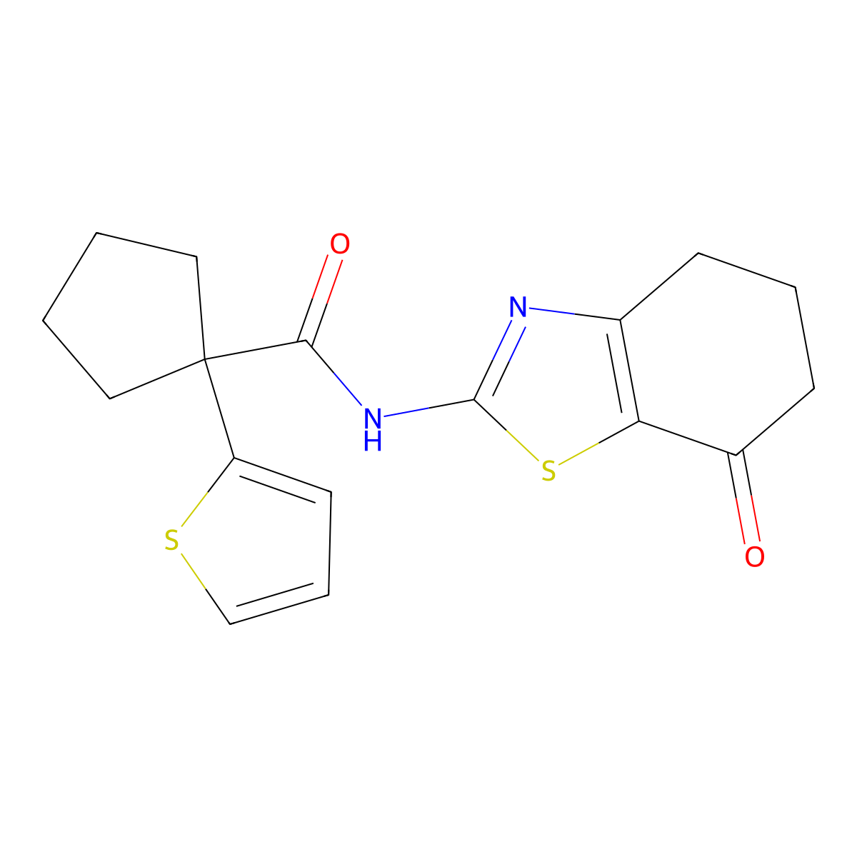 N-(7-oxo-4,5,6,7-tetrahydro-1,3-benzothiazol-2-yl)-1-(thiophen-2-yl)cyclopentane-1-carboxamide molecular structure, CAS 1207029-63-7