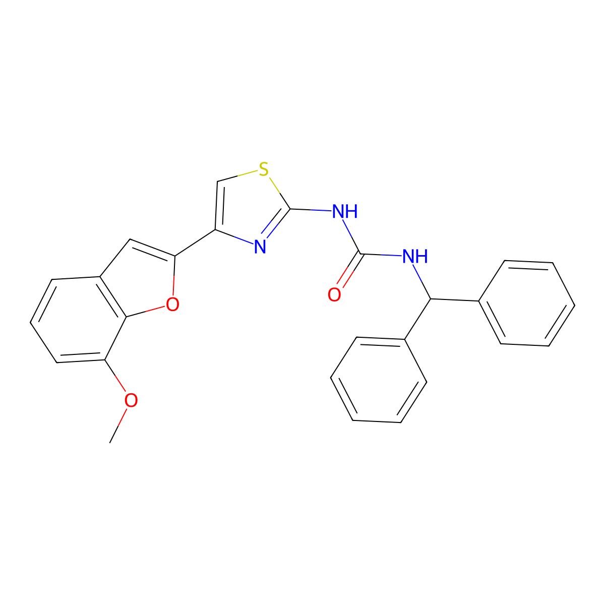 1-Benzhydryl-3-(4-(7-methoxybenzofuran-2-yl)thiazol-2-yl)urea molecular structure, CAS 1207029-72-8