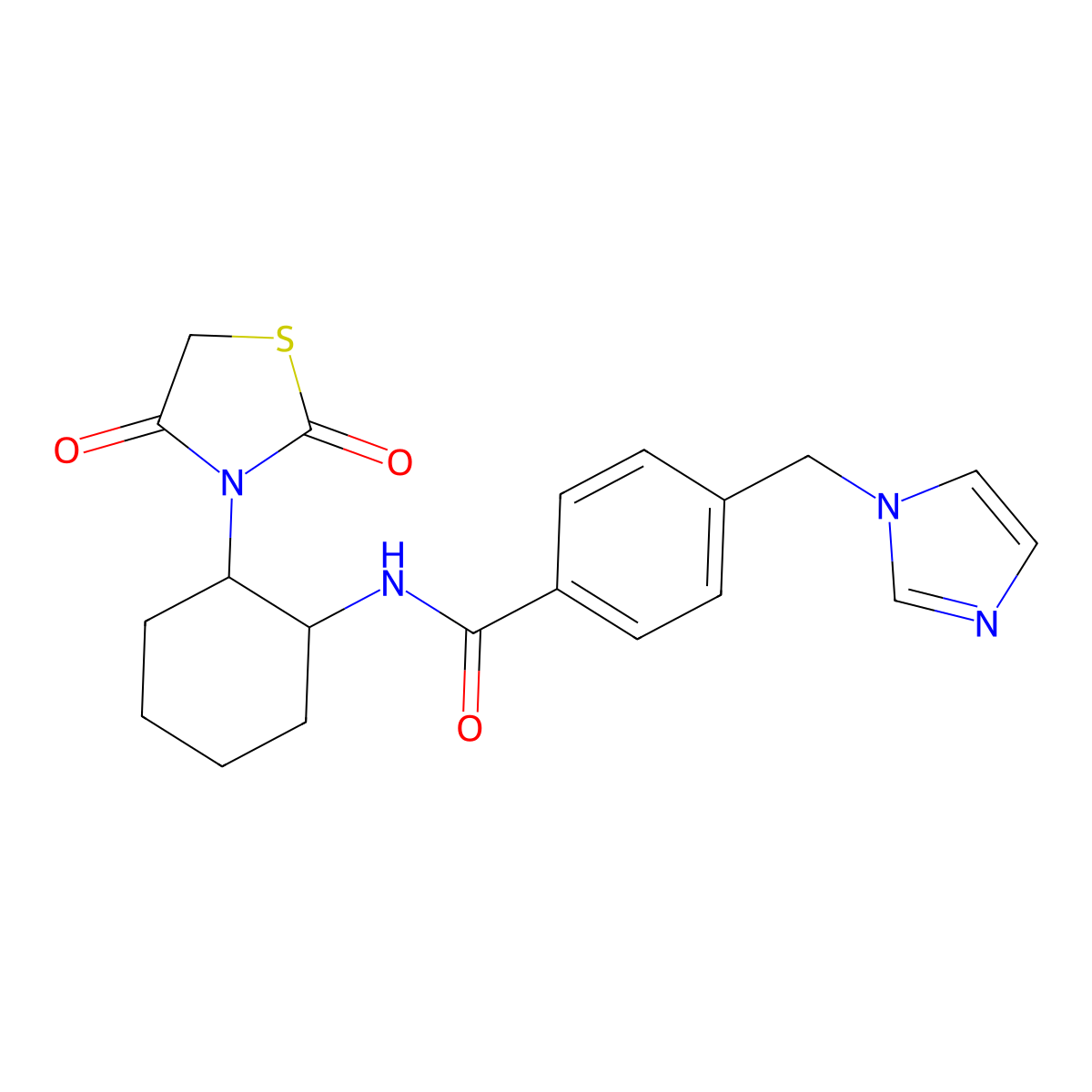 4-((1H-imidazol-1-yl)methyl)-N-(2-(2,4-dioxothiazolidin-3-yl)cyclohexyl)benzamide molecular structure, CAS 1207029-75-1