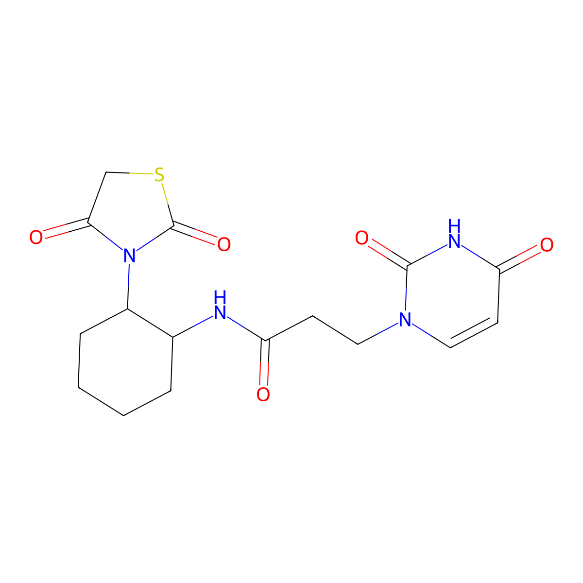 3-(2,4-dioxo-3,4-dihydropyrimidin-1(2H)-yl)-N-(2-(2,4-dioxothiazolidin-3-yl)cyclohexyl)propanamide molecular structure, CAS 1207029-79-5