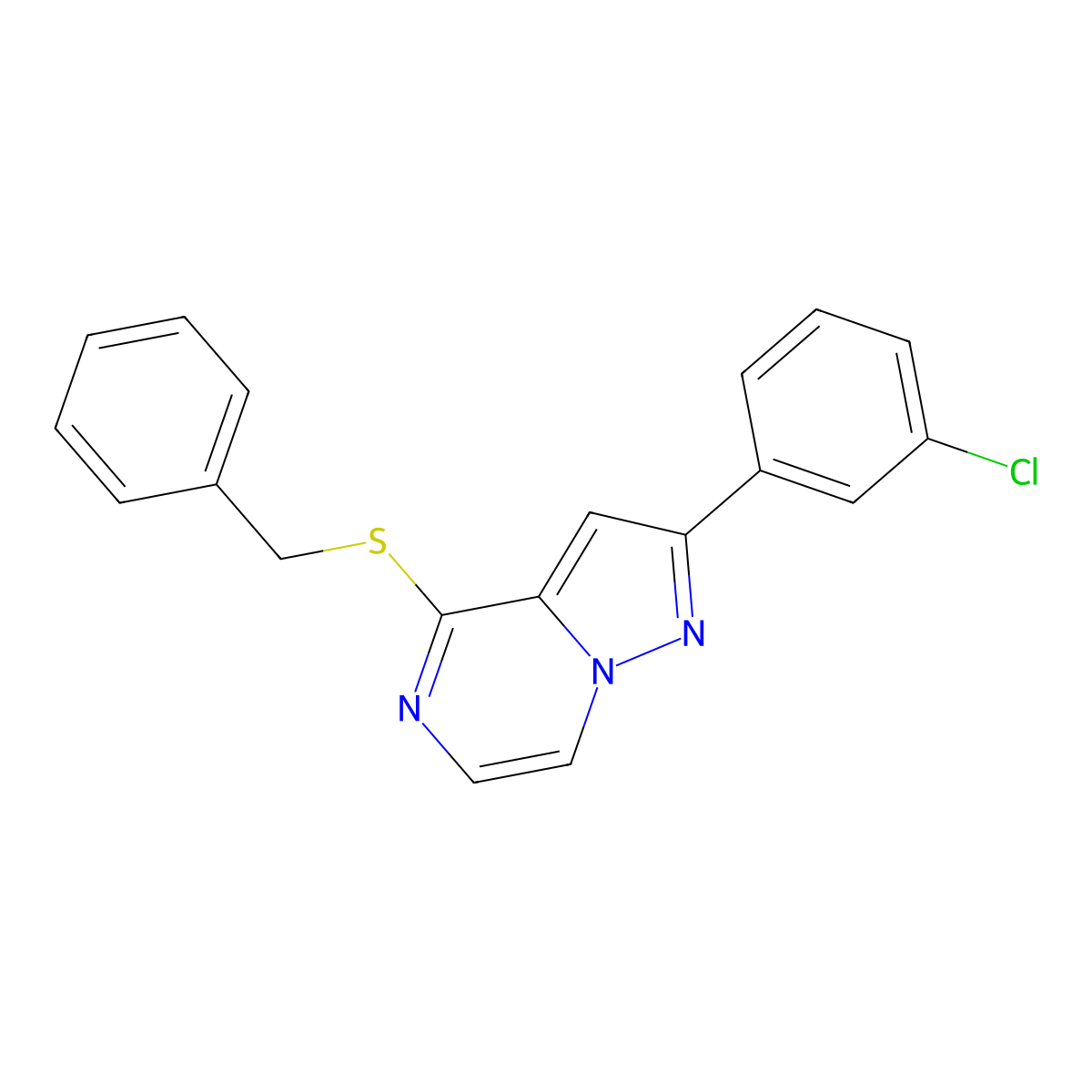 4-(Benzylsulfanyl)-2-(3-chlorophenyl)pyrazolo[1,5-a]pyrazine molecular structure, CAS 1207029-80-8