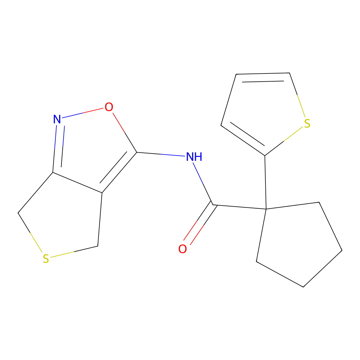 N-(4,6-dihydrothieno[3,4-c]isoxazol-3-yl)-1-(thiophen-2-yl)cyclopentanecarboxamide molecular structure, CAS 1207029-81-9