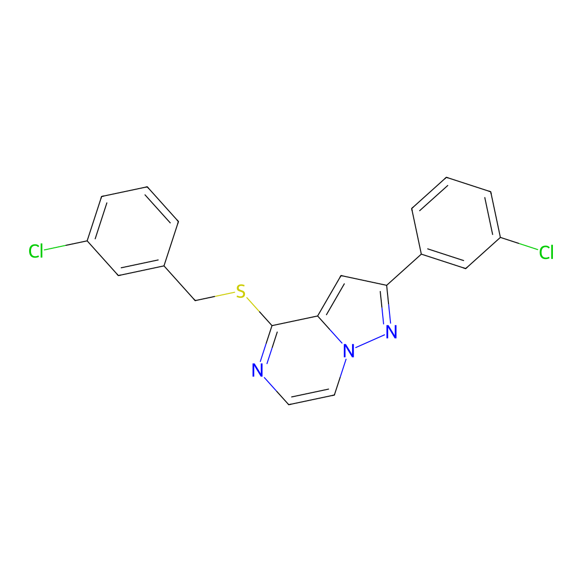 4-[(3-Chlorobenzyl)thio]-2-(3-chlorophenyl)pyrazolo[1,5-a]pyrazine molecular structure, CAS 1207029-82-0