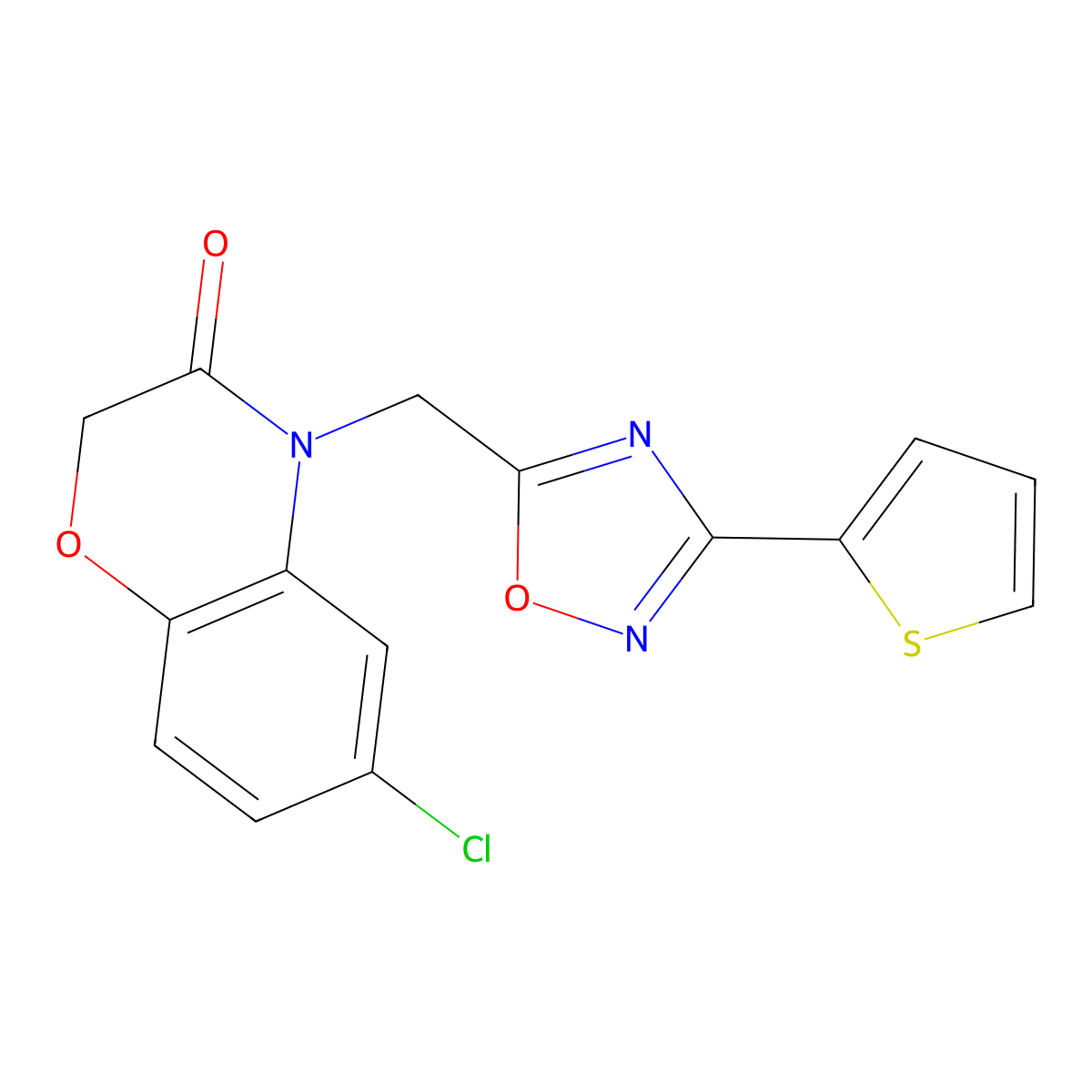 6-chloro-4-((3-(thiophen-2-yl)-1,2,4-oxadiazol-5-yl)methyl)-2H-benzo[b][1,4]oxazin-3(4H)-one molecular structure, CAS 1207029-86-4