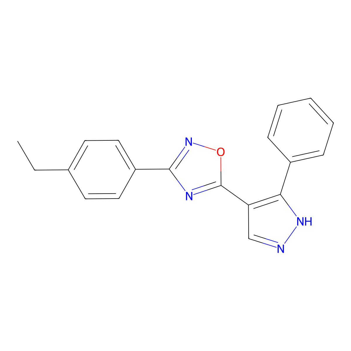 3-(4-ethylphenyl)-5-(3-phenyl-1H-pyrazol-4-yl)-1,2,4-oxadiazole molecular structure, CAS 1207029-87-5