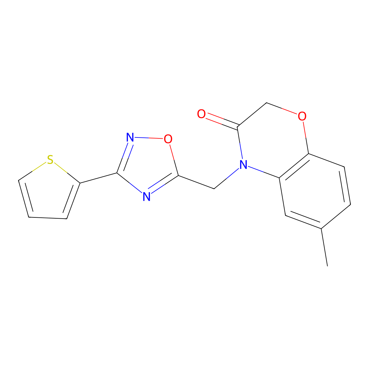 6-methyl-4-((3-(thiophen-2-yl)-1,2,4-oxadiazol-5-yl)methyl)-2H-benzo[b][1,4]oxazin-3(4H)-one molecular structure, CAS 1207029-91-1