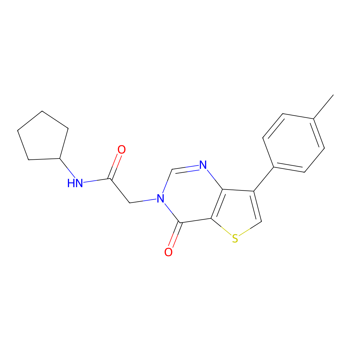 N-cyclopentyl-2-[7-(4-methylphenyl)-4-oxothieno[3,2-d]pyrimidin-3(4H)-yl]acetamide molecular structure, CAS 1207029-92-2