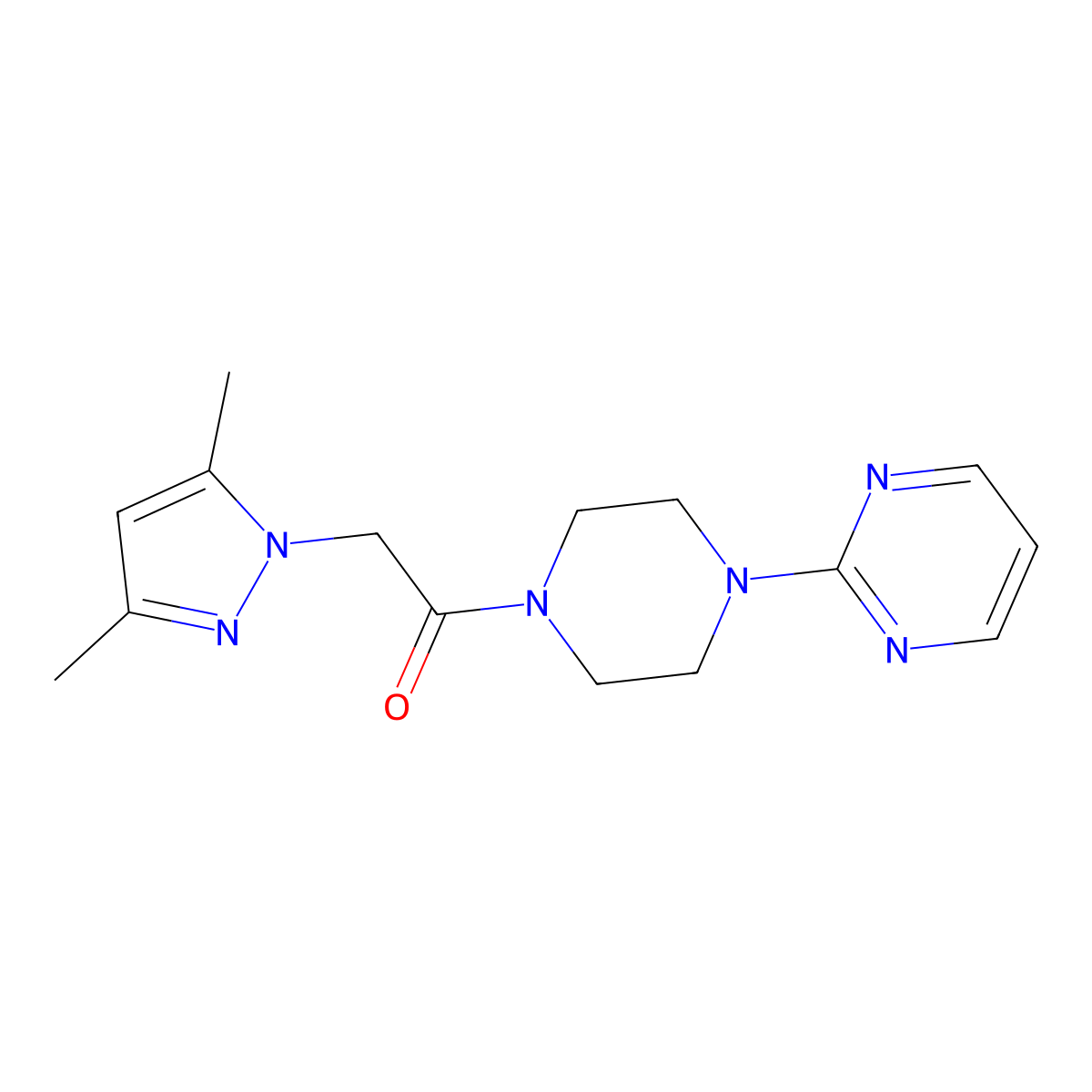 2-(3,5-dimethyl-1H-pyrazol-1-yl)-1-[4-(pyrimidin-2-yl)piperazin-1-yl]ethan-1-one molecular structure, CAS 1207030-00-9