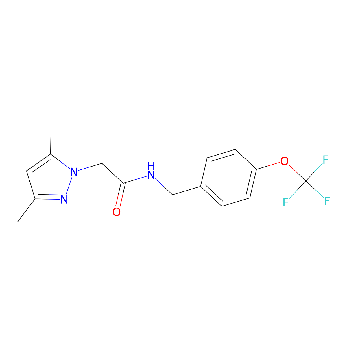 2-(3,5-dimethyl-1H-pyrazol-1-yl)-N-(4-(trifluoromethoxy)benzyl)acetamide molecular structure, CAS 1207030-02-1