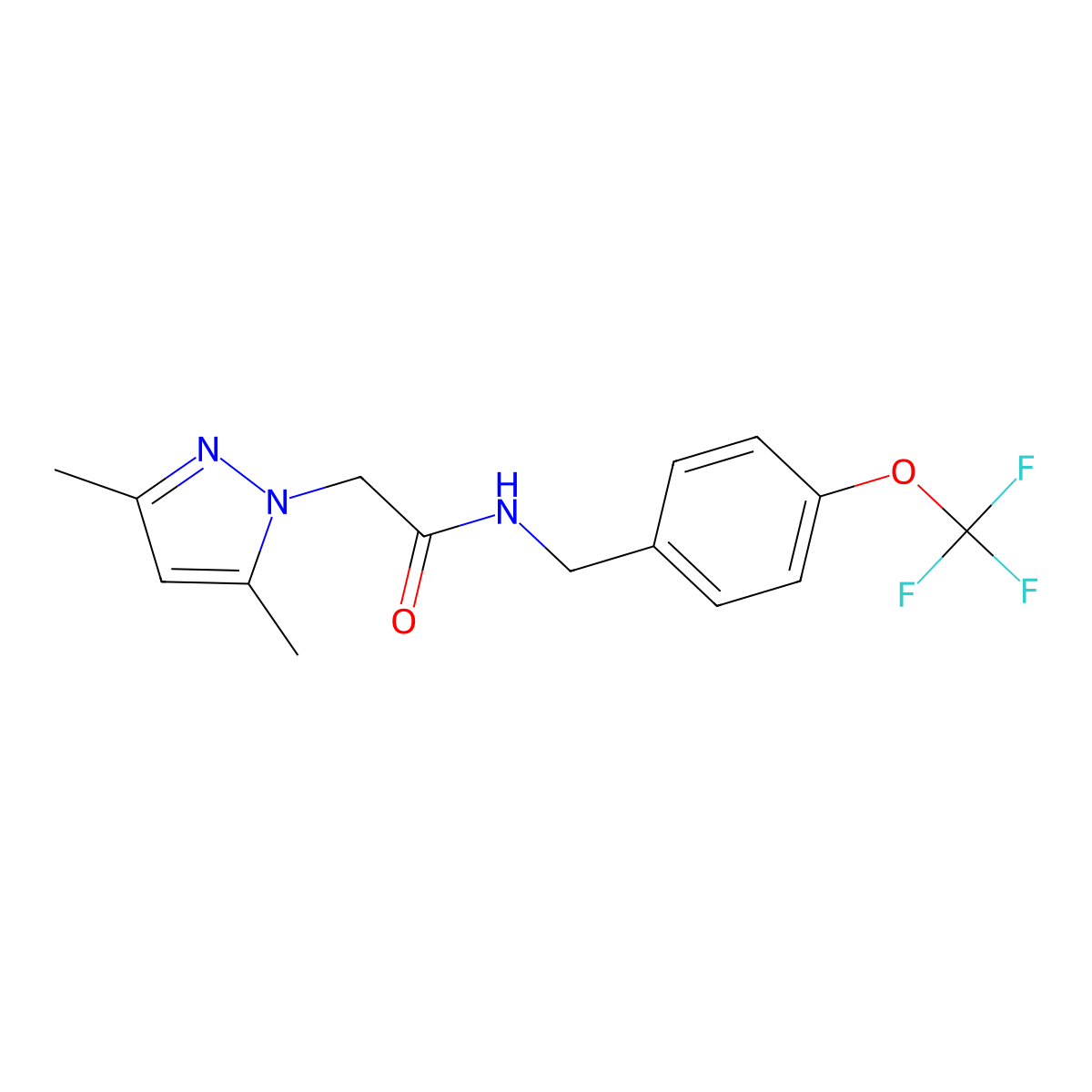 2-(3,5-dimethyl-1H-pyrazol-1-yl)-N-(4-(trifluoromethoxy)benzyl)acetamide molecular structure, CAS 1207030-02-1