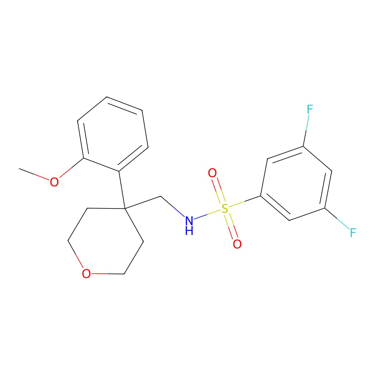 3,5-difluoro-N-((4-(2-methoxyphenyl)tetrahydro-2H-pyran-4-yl)methyl)benzenesulfonamide molecular structure, CAS 1207030-26-9