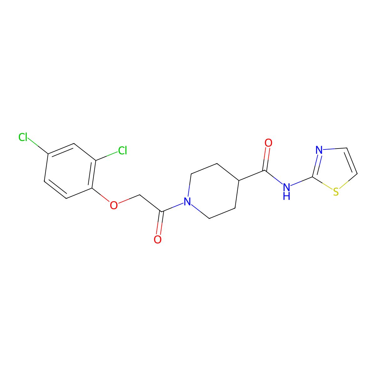 1-(2-(2,4-dichlorophenoxy)acetyl)-N-(thiazol-2-yl)piperidine-4-carboxamide molecular structure, CAS 1207030-28-1