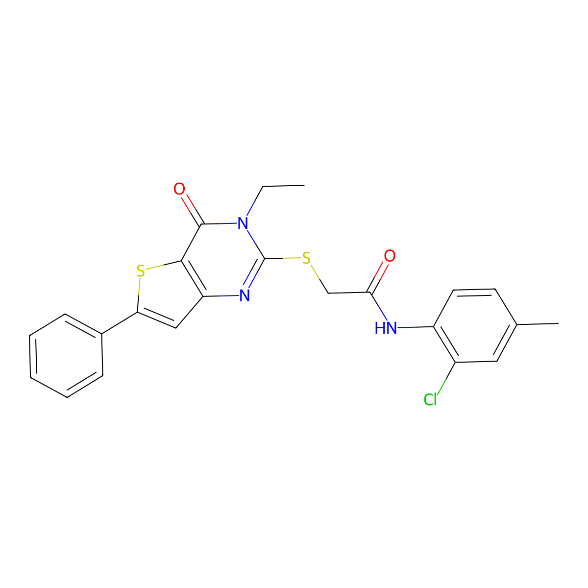N-(2-chloro-4-methylphenyl)-2-((3-ethyl-4-oxo-6-phenyl-3,4-dihydrothieno[3,2-d]pyrimidin-2-yl)thio)acetamide molecular structure, CAS 1207030-30-5