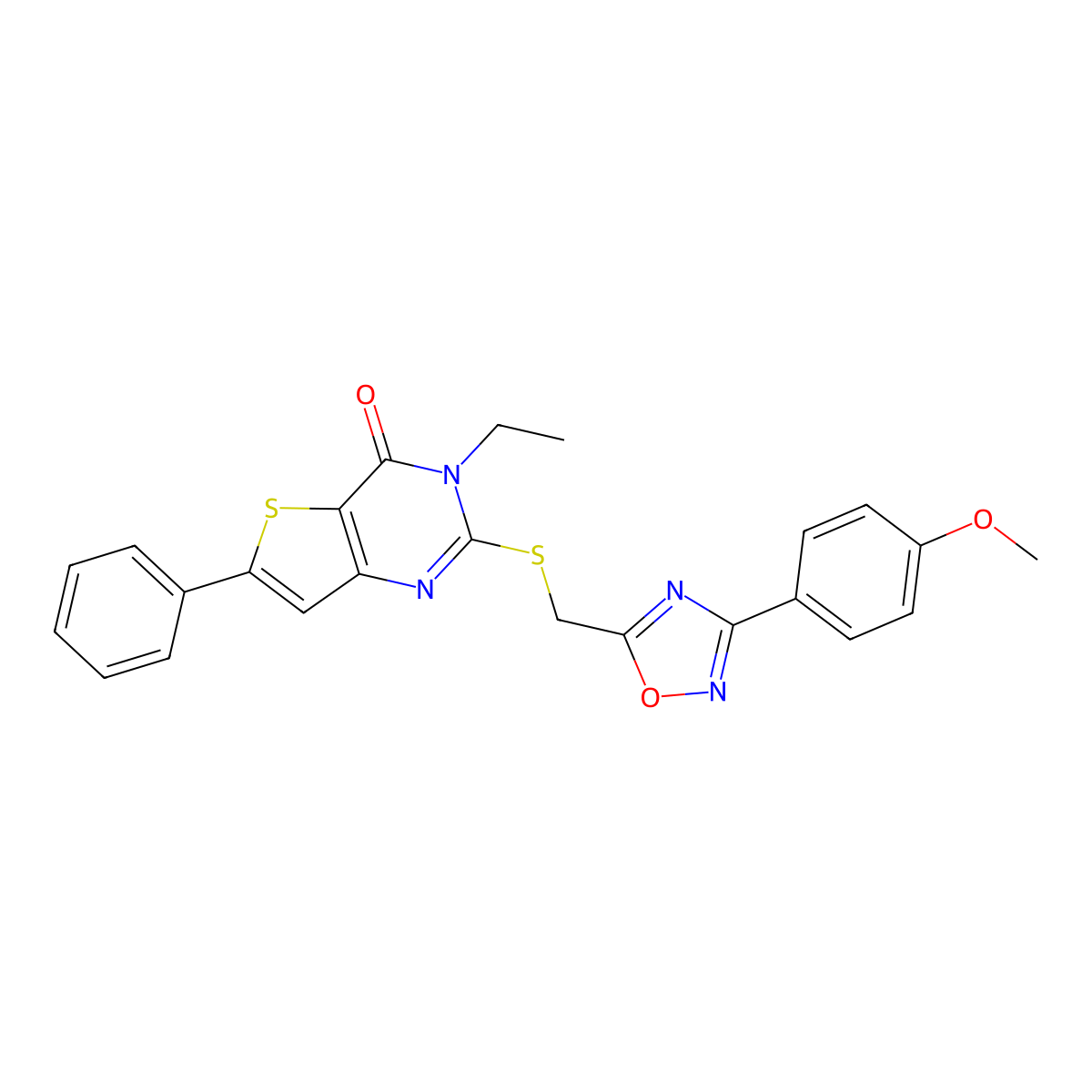 3-ethyl-2-(((3-(4-methoxyphenyl)-1,2,4-oxadiazol-5-yl)methyl)thio)-6-phenylthieno[3,2-d]pyrimidin-4(3H)-one molecular structure, CAS 1207030-32-7