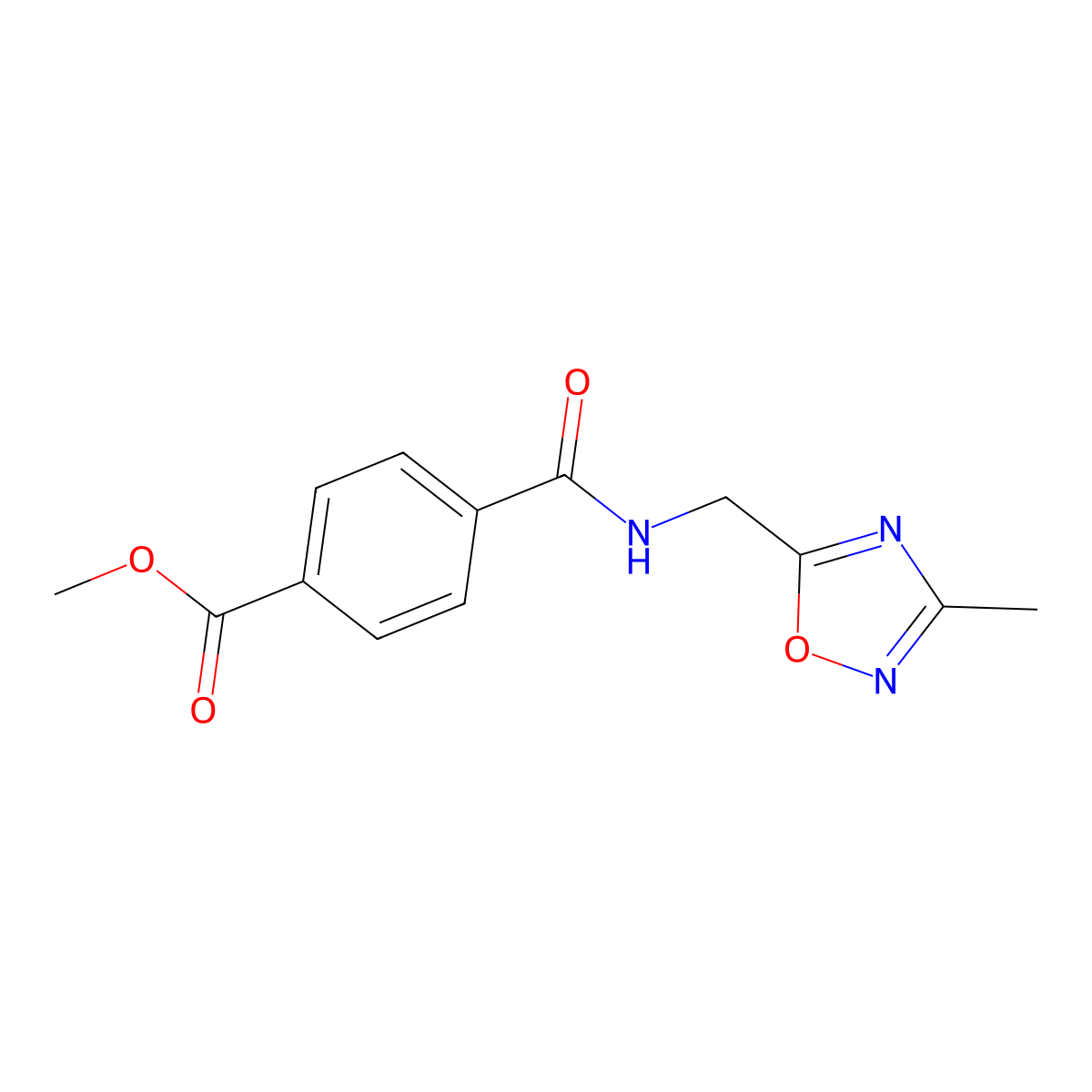 Methyl 4-(((3-methyl-1,2,4-oxadiazol-5-yl)methyl)carbamoyl)benzoate molecular structure, CAS 1207030-33-8