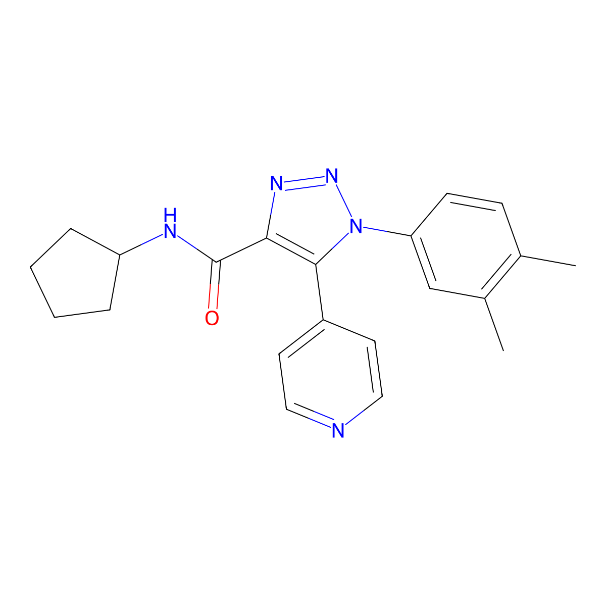 N-cyclopentyl-1-(3,4-dimethylphenyl)-5-(pyridin-4-yl)-1H-1,2,3-triazole-4-carboxamide molecular structure, CAS 1207030-36-1