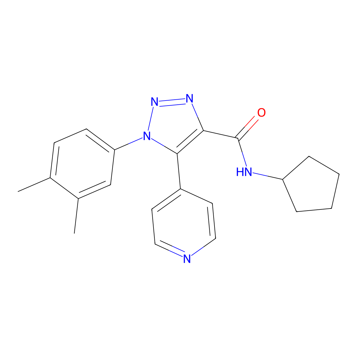 N-cyclopentyl-1-(3,4-dimethylphenyl)-5-(pyridin-4-yl)-1H-1,2,3-triazole-4-carboxamide molecular structure, CAS 1207030-36-1