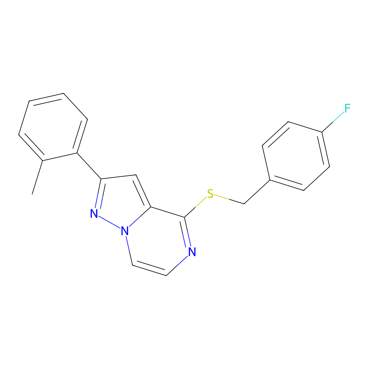 4-[(4-Fluorobenzyl)thio]-2-(2-methylphenyl)pyrazolo[1,5-a]pyrazine molecular structure, CAS 1207030-54-3