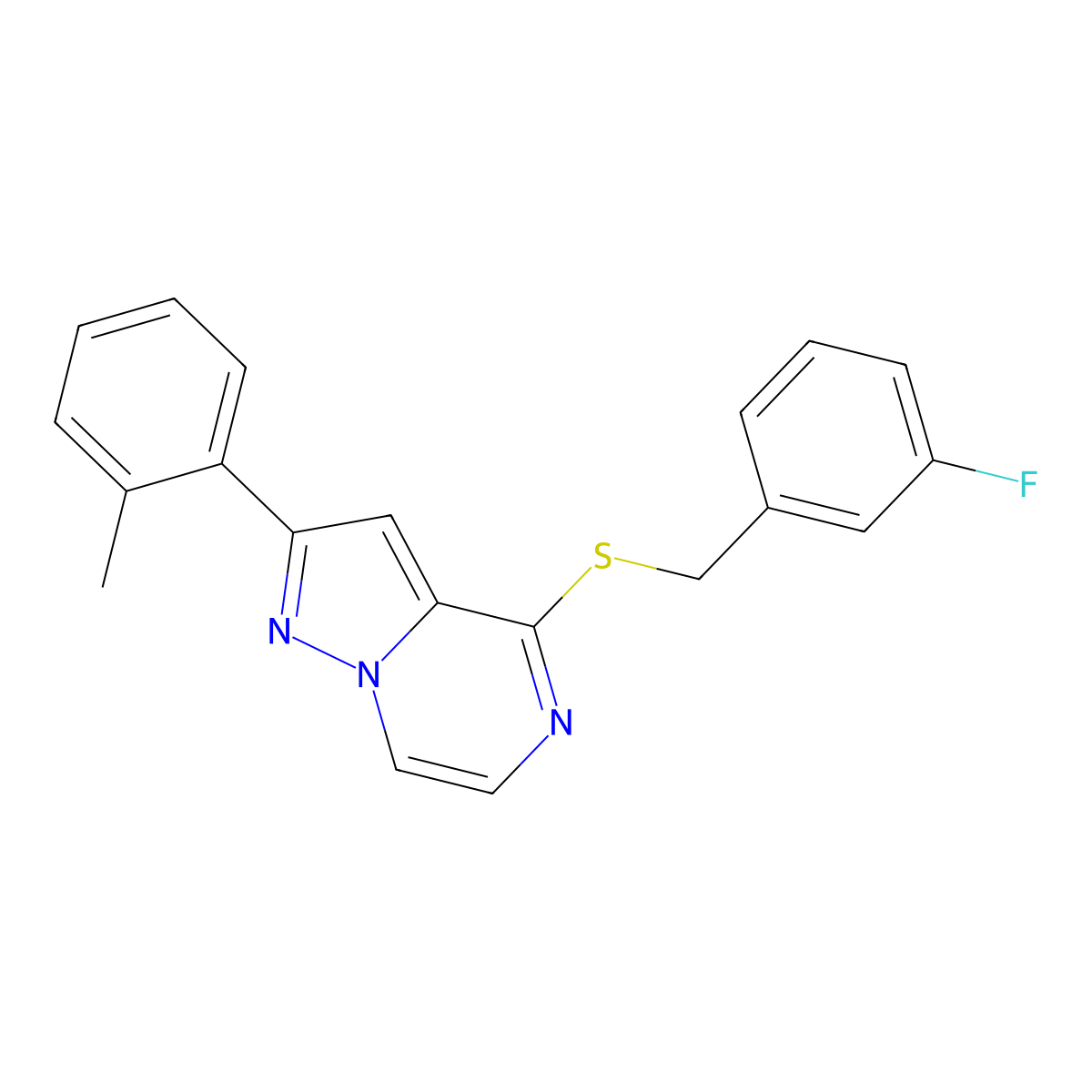 4-[(3-Fluorobenzyl)thio]-2-(2-methylphenyl)pyrazolo[1,5-a]pyrazine molecular structure, CAS 1207030-55-4