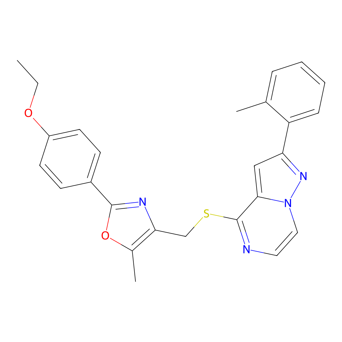 4-({[2-(4-Ethoxyphenyl)-5-methyl-1,3-oxazol-4-yl]methyl}thio)-2-(2-methylphenyl)pyrazolo[1,5-a]pyrazine molecular structure, CAS 1207030-58-7