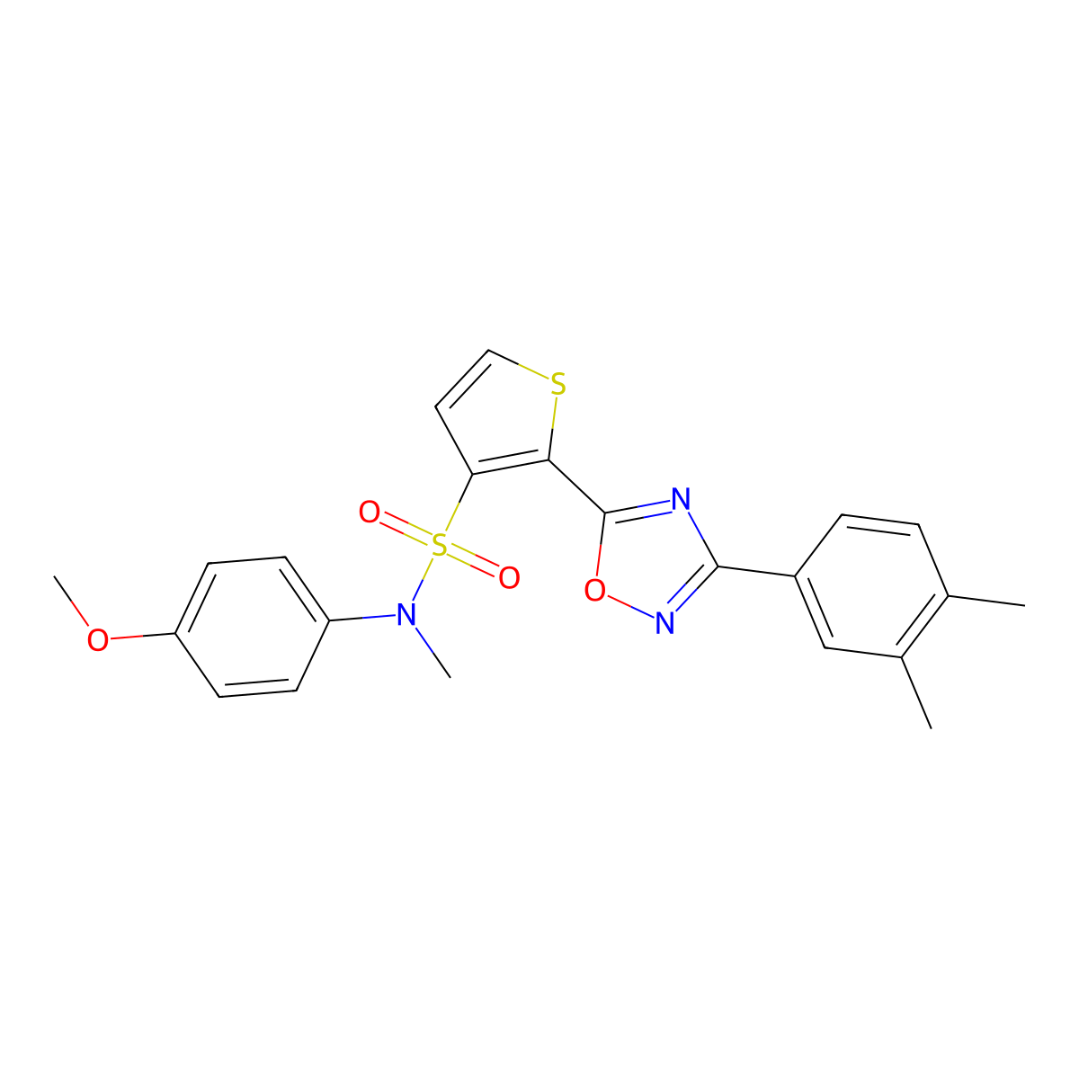 2-[3-(3,4-dimethylphenyl)-1,2,4-oxadiazol-5-yl]-N-(4-methoxyphenyl)-N-methylthiophene-3-sulfonamide molecular structure, CAS 1207030-65-6