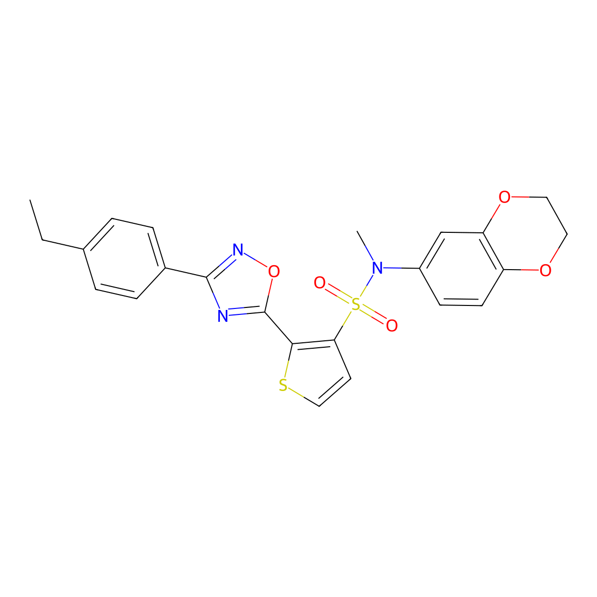 N-(2,3-dihydro-1,4-benzodioxin-6-yl)-2-[3-(4-ethylphenyl)-1,2,4-oxadiazol-5-yl]-N-methylthiophene-3-sulfonamide molecular structure, CAS 1207030-67-8