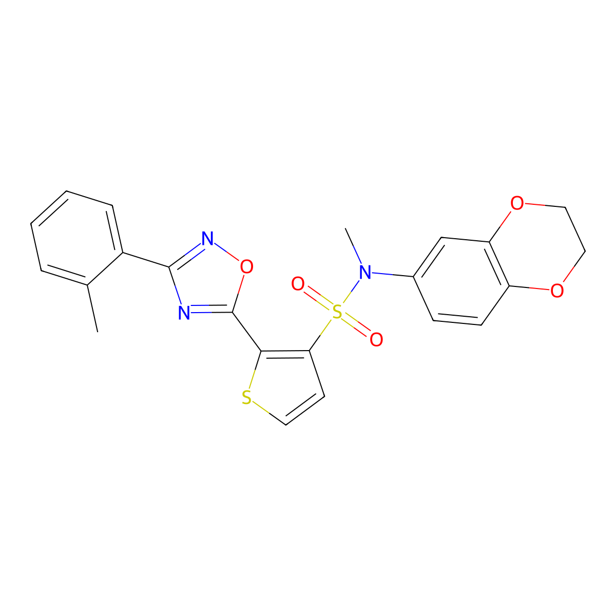 N-(2,3-dihydro-1,4-benzodioxin-6-yl)-N-methyl-2-[3-(2-methylphenyl)-1,2,4-oxadiazol-5-yl]thiophene-3-sulfonamide molecular structure, CAS 1207030-68-9