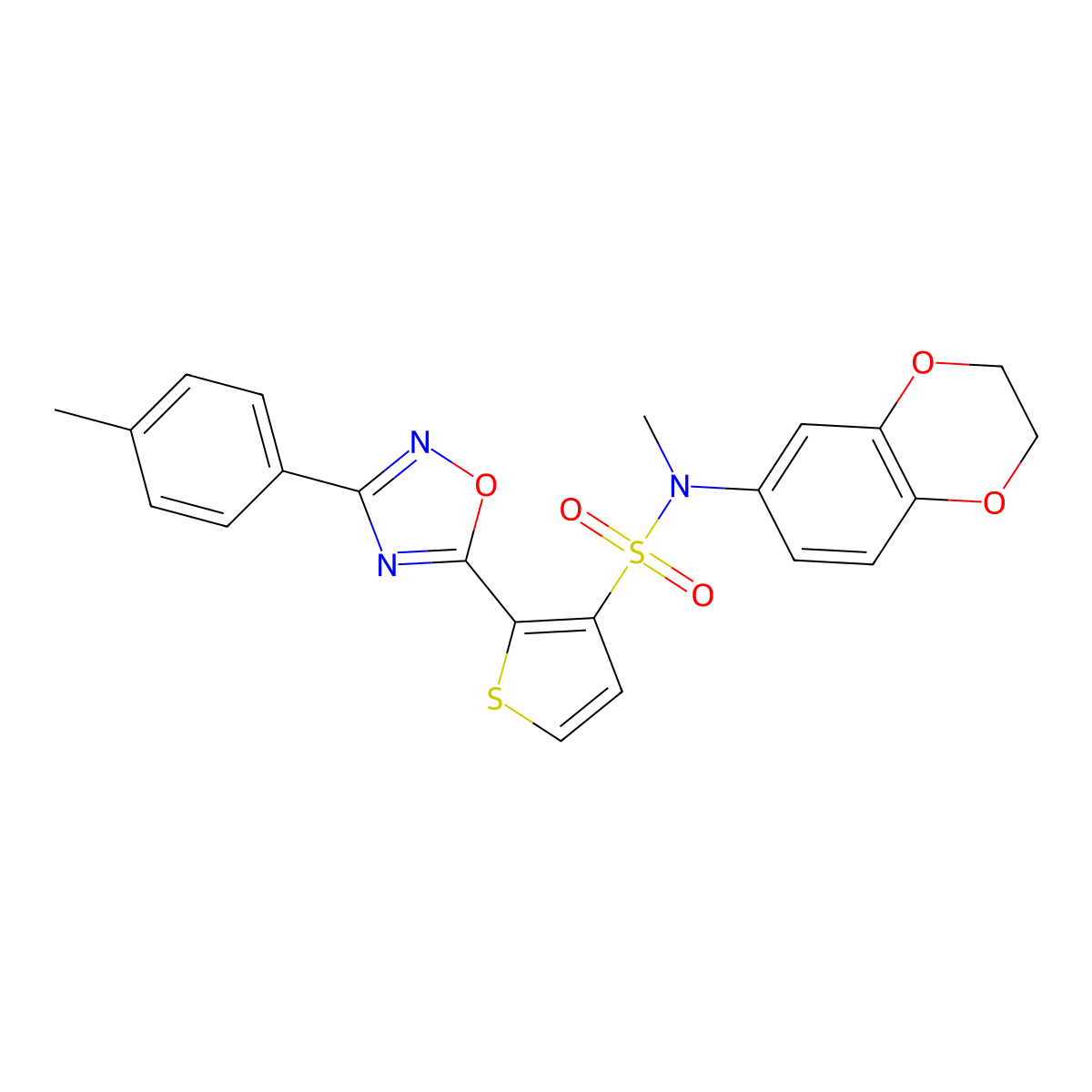 N-(2,3-dihydro-1,4-benzodioxin-6-yl)-N-methyl-2-[3-(4-methylphenyl)-1,2,4-oxadiazol-5-yl]thiophene-3-sulfonamide molecular structure, CAS 1207030-69-0