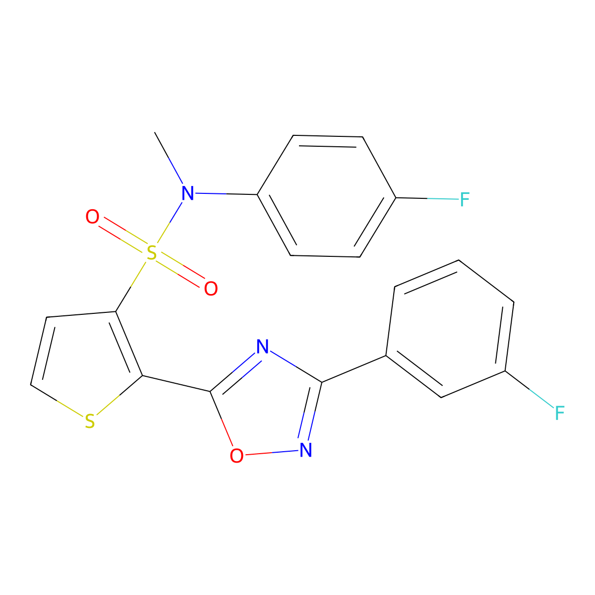 N-(4-fluorophenyl)-2-[3-(3-fluorophenyl)-1,2,4-oxadiazol-5-yl]-N-methylthiophene-3-sulfonamide molecular structure, CAS 1207030-70-3