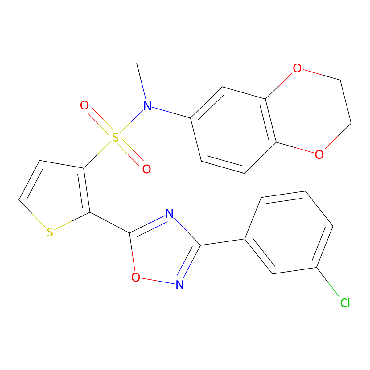 2-[3-(3-chlorophenyl)-1,2,4-oxadiazol-5-yl]-N-(2,3-dihydro-1,4-benzodioxin-6-yl)-N-methylthiophene-3-sulfonamide molecular structure, CAS 1207030-71-4