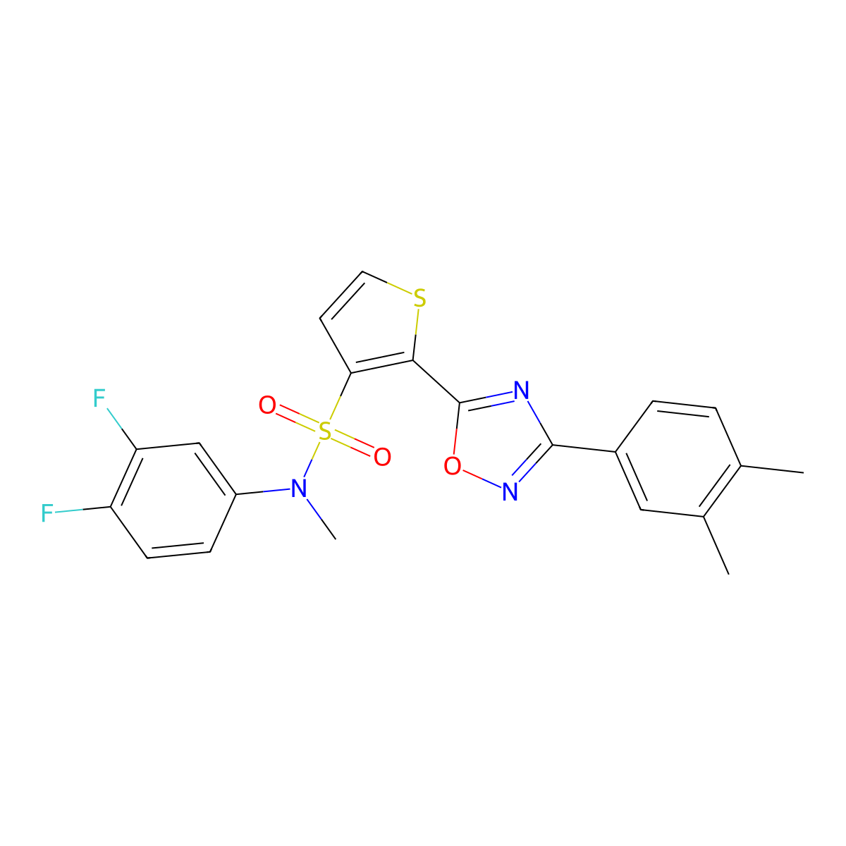 N-(3,4-difluorophenyl)-2-[3-(3,4-dimethylphenyl)-1,2,4-oxadiazol-5-yl]-N-methylthiophene-3-sulfonamide molecular structure, CAS 1207030-74-7