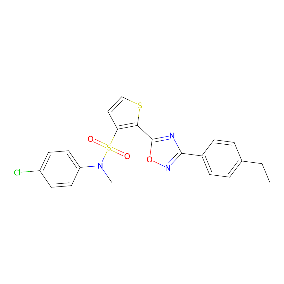 N-(4-chlorophenyl)-2-[3-(4-ethylphenyl)-1,2,4-oxadiazol-5-yl]-N-methylthiophene-3-sulfonamide molecular structure, CAS 1207030-76-9