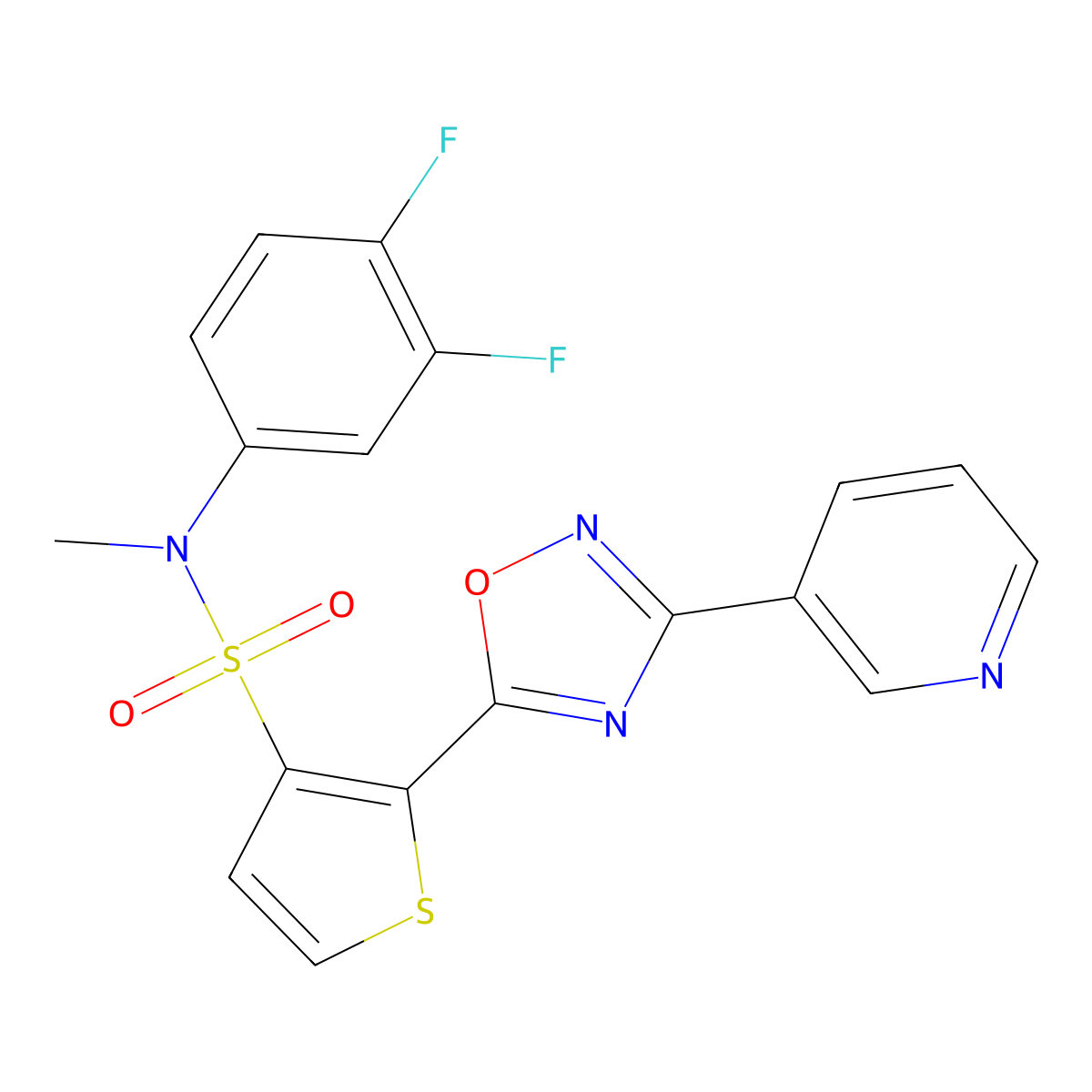 N-(3,4-difluorophenyl)-N-methyl-2-[3-(pyridin-3-yl)-1,2,4-oxadiazol-5-yl]thiophene-3-sulfonamide molecular structure, CAS 1207030-78-1