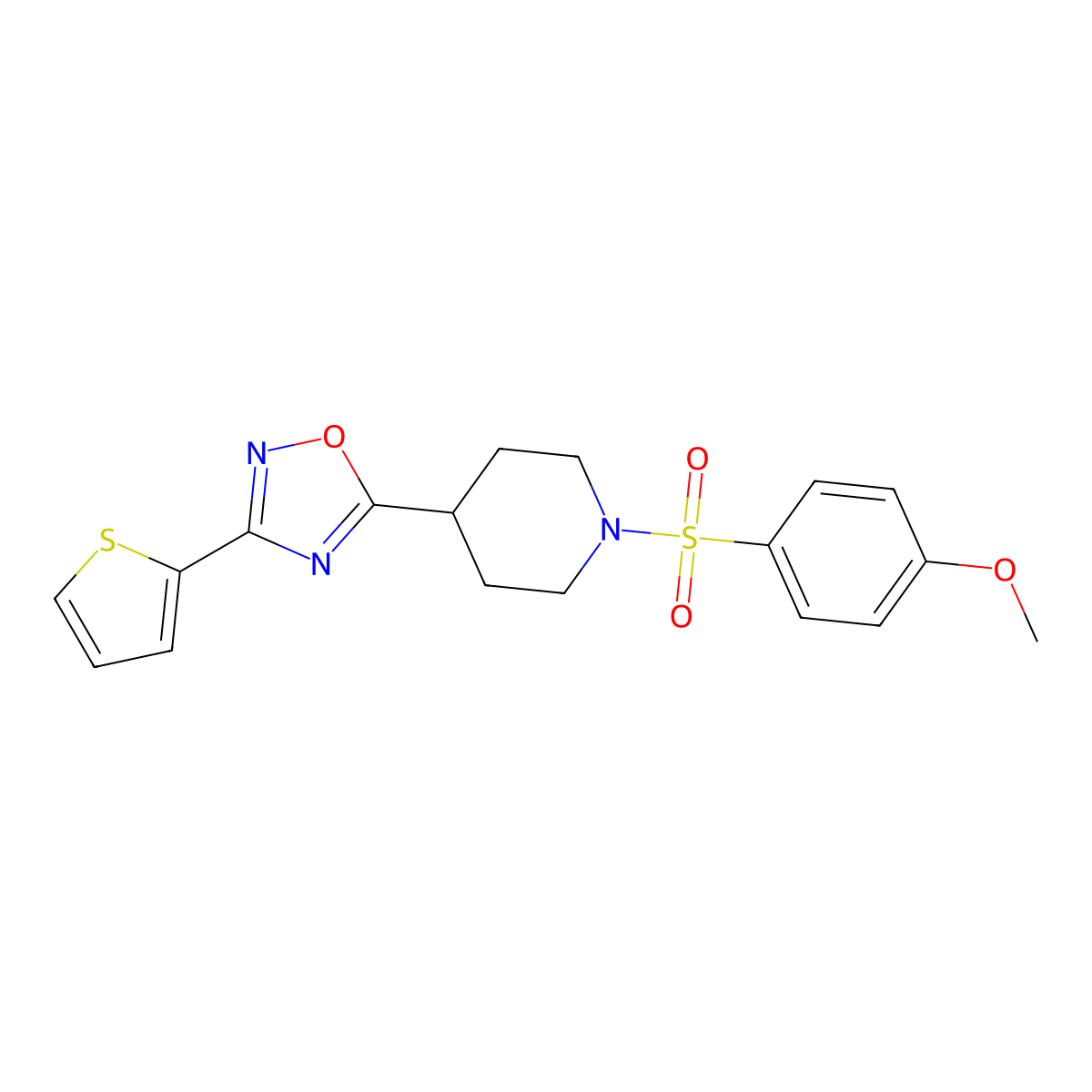 1-(4-Methoxybenzenesulfonyl)-4-[3-(thiophen-2-yl)-1,2,4-oxadiazol-5-yl]piperidine molecular structure, CAS 1207030-80-5