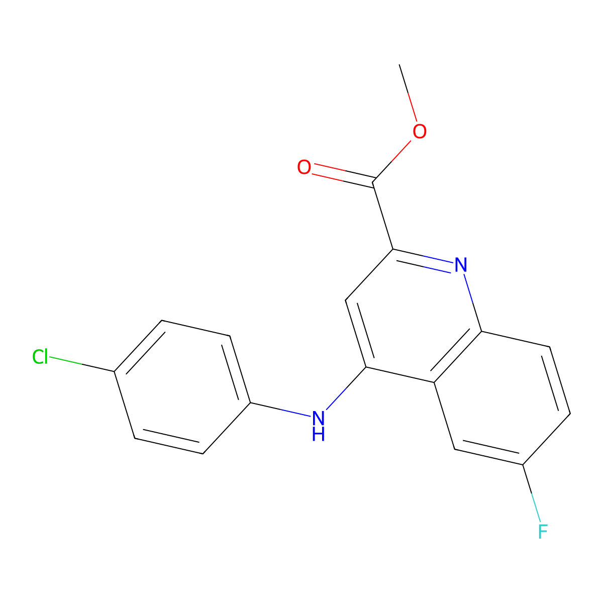Methyl 4-((4-chlorophenyl)amino)-6-fluoroquinoline-2-carboxylate molecular structure, CAS 1207030-85-0