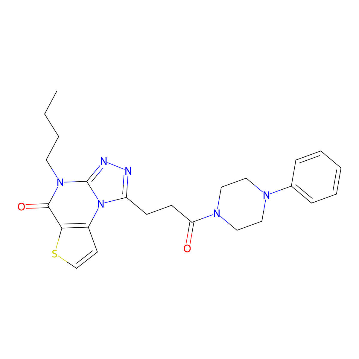 4-butyl-1-(3-oxo-3-(4-phenylpiperazin-1-yl)propyl)thieno[2,3-e][1,2,4]triazolo[4,3-a]pyrimidin-5(4H)-one molecular structure, CAS 1207030-90-7