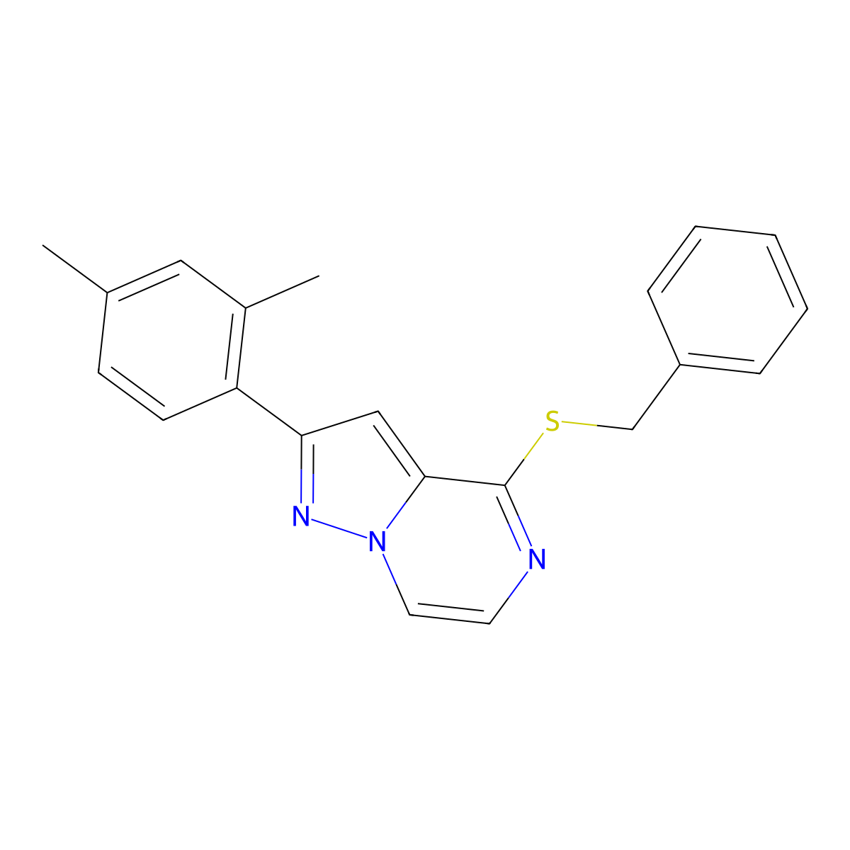 4-(Benzylsulfanyl)-2-(2,4-dimethylphenyl)pyrazolo[1,5-a]pyrazine molecular structure, CAS 1207030-91-8