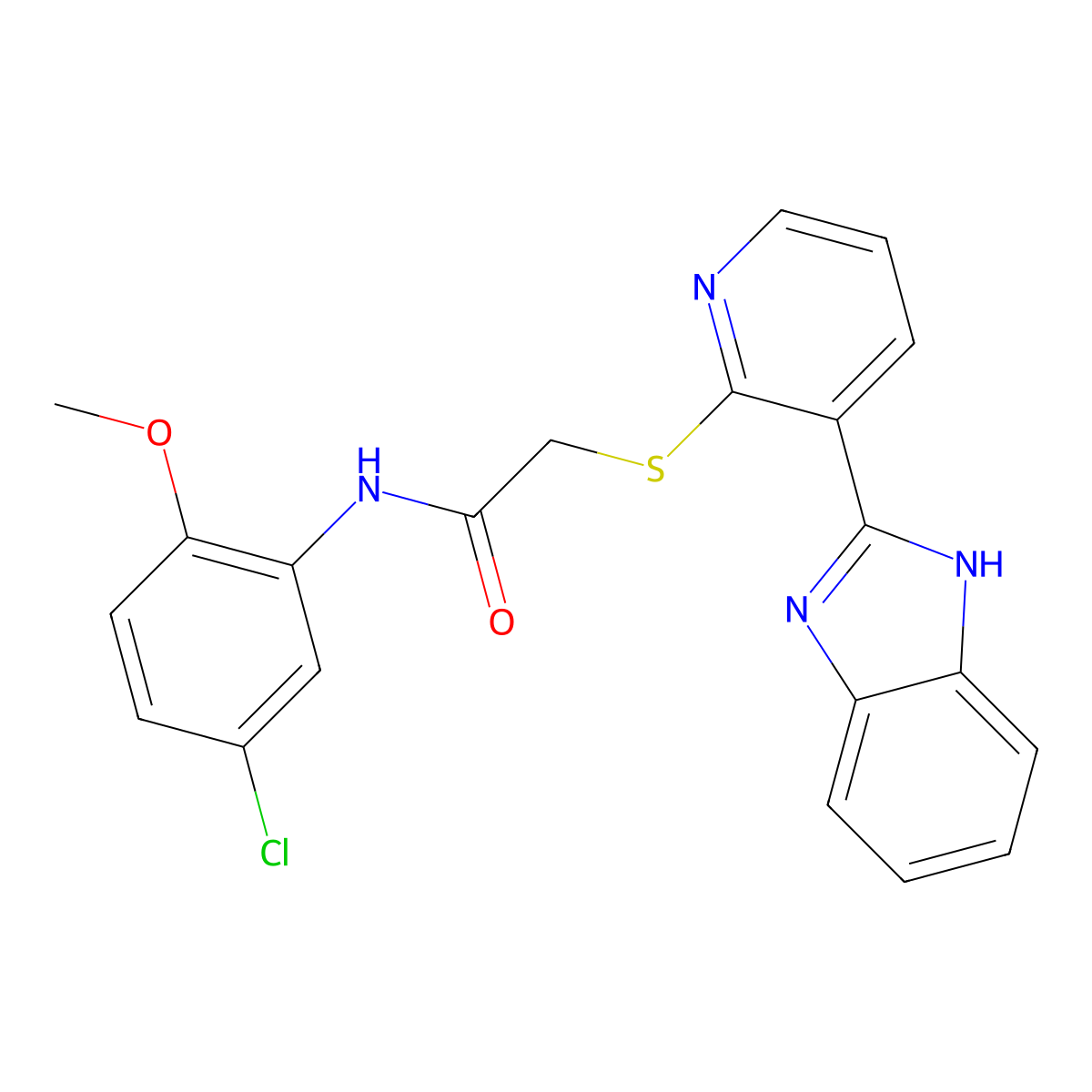 2-((3-(1H-benzo[d]imidazol-2-yl)pyridin-2-yl)thio)-N-(5-chloro-2-methoxyphenyl)acetamide molecular structure, CAS 1207030-94-1