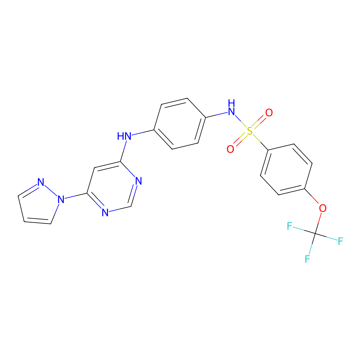 N-(4-((6-(1H-pyrazol-1-yl)pyrimidin-4-yl)amino)phenyl)-4-(trifluoromethoxy)benzenesulfonamide molecular structure, CAS 1207030-98-5