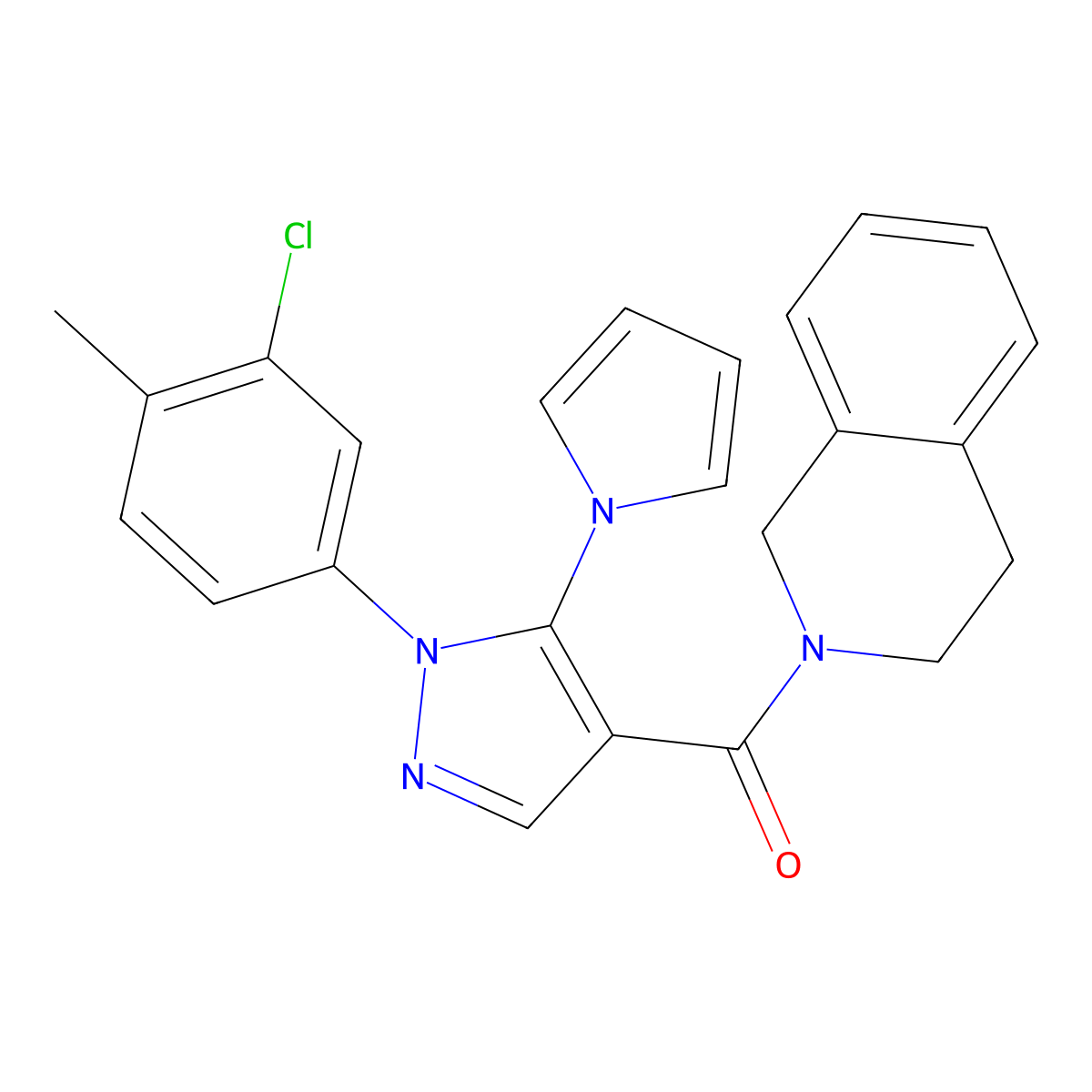 (1-(3-chloro-4-methylphenyl)-5-(1H-pyrrol-1-yl)-1H-pyrazol-4-yl)(3,4-dihydroisoquinolin-2(1H)-yl)methanone molecular structure, CAS 1207030-99-6
