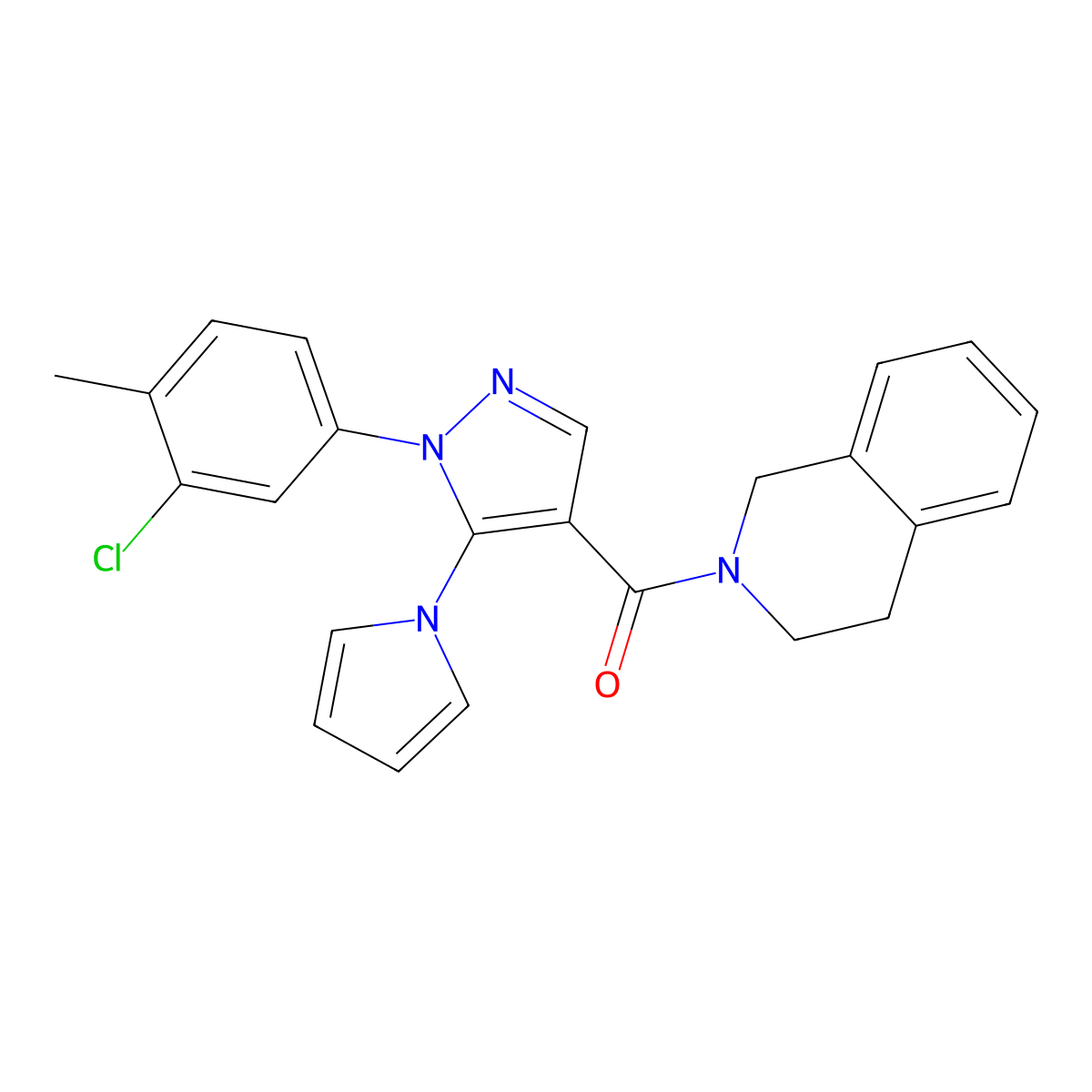 (1-(3-chloro-4-methylphenyl)-5-(1H-pyrrol-1-yl)-1H-pyrazol-4-yl)(3,4-dihydroisoquinolin-2(1H)-yl)methanone molecular structure, CAS 1207030-99-6
