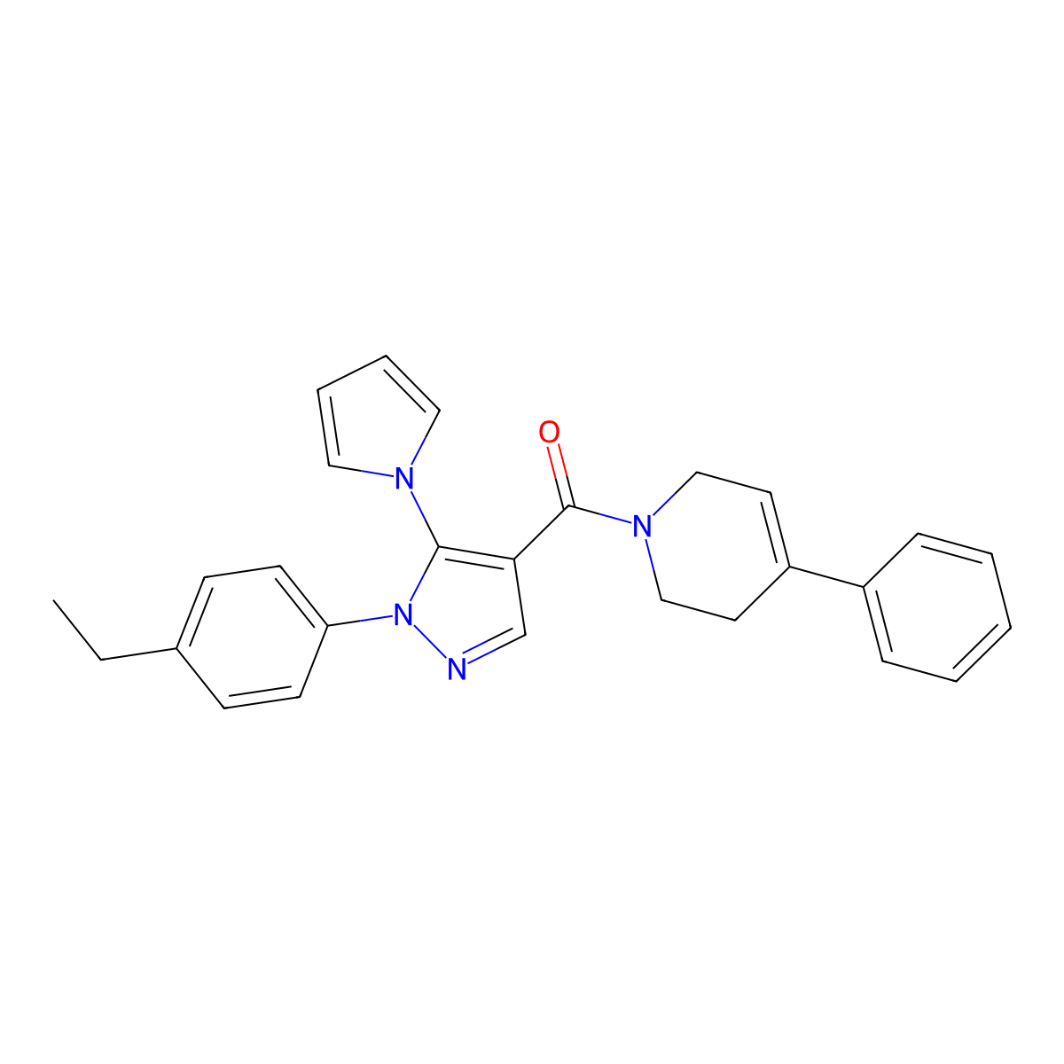 (1-(4-ethylphenyl)-5-(1H-pyrrol-1-yl)-1H-pyrazol-4-yl)(4-phenyl-5,6-dihydropyridin-1(2H)-yl)methanone molecular structure, CAS 1207031-02-4