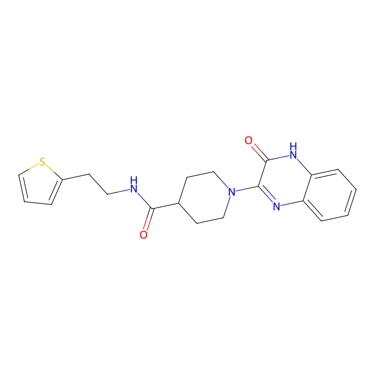 1-(3-oxo-3,4-dihydroquinoxalin-2-yl)-N-(2-(thiophen-2-yl)ethyl)piperidine-4-carboxamide molecular structure, CAS 1207031-09-1