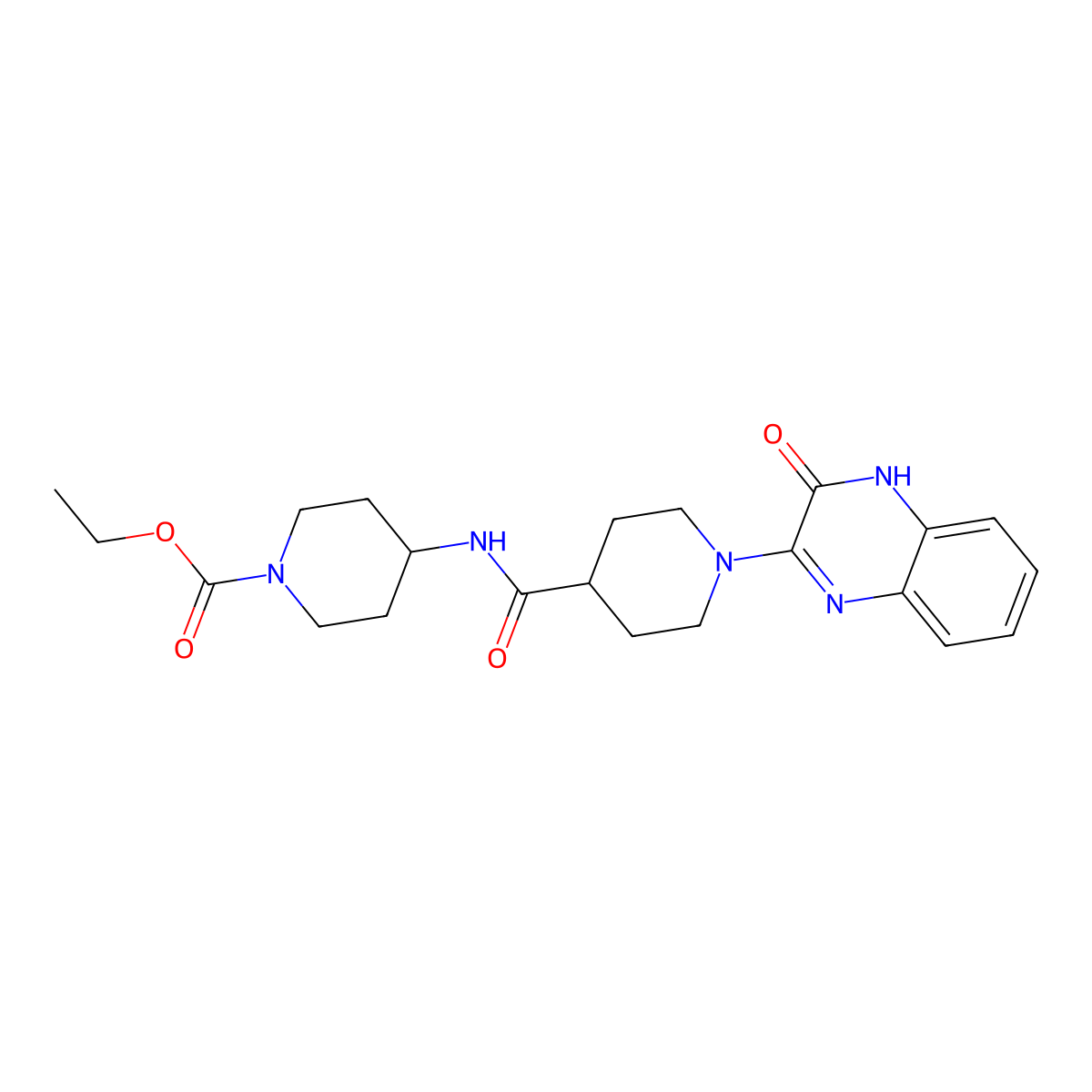 Ethyl 4-(1-(3-oxo-3,4-dihydroquinoxalin-2-yl)piperidine-4-carboxamido)piperidine-1-carboxylate molecular structure, CAS 1207031-10-4