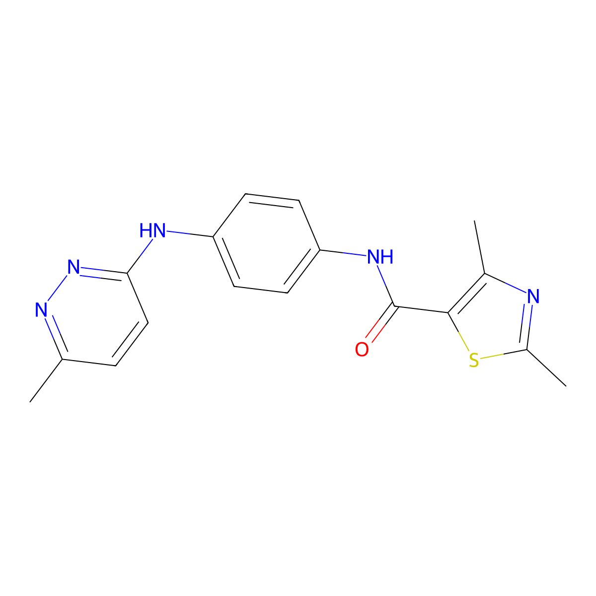 2,4-dimethyl-N-(4-((6-methylpyridazin-3-yl)amino)phenyl)thiazole-5-carboxamide molecular structure, CAS 1207031-19-3